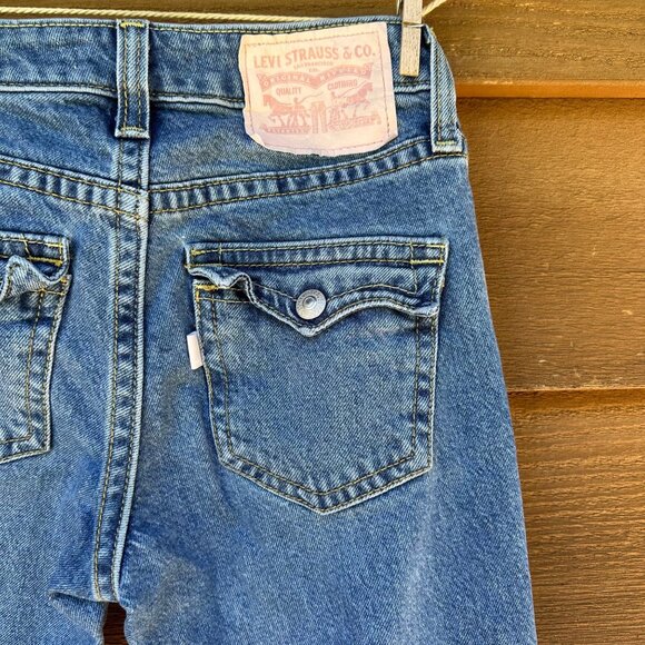 Levi's Noughtie's Bootcut Flower Hear Patches Blue Mid Rise Jeans Size 25 - Picture 9 of 11